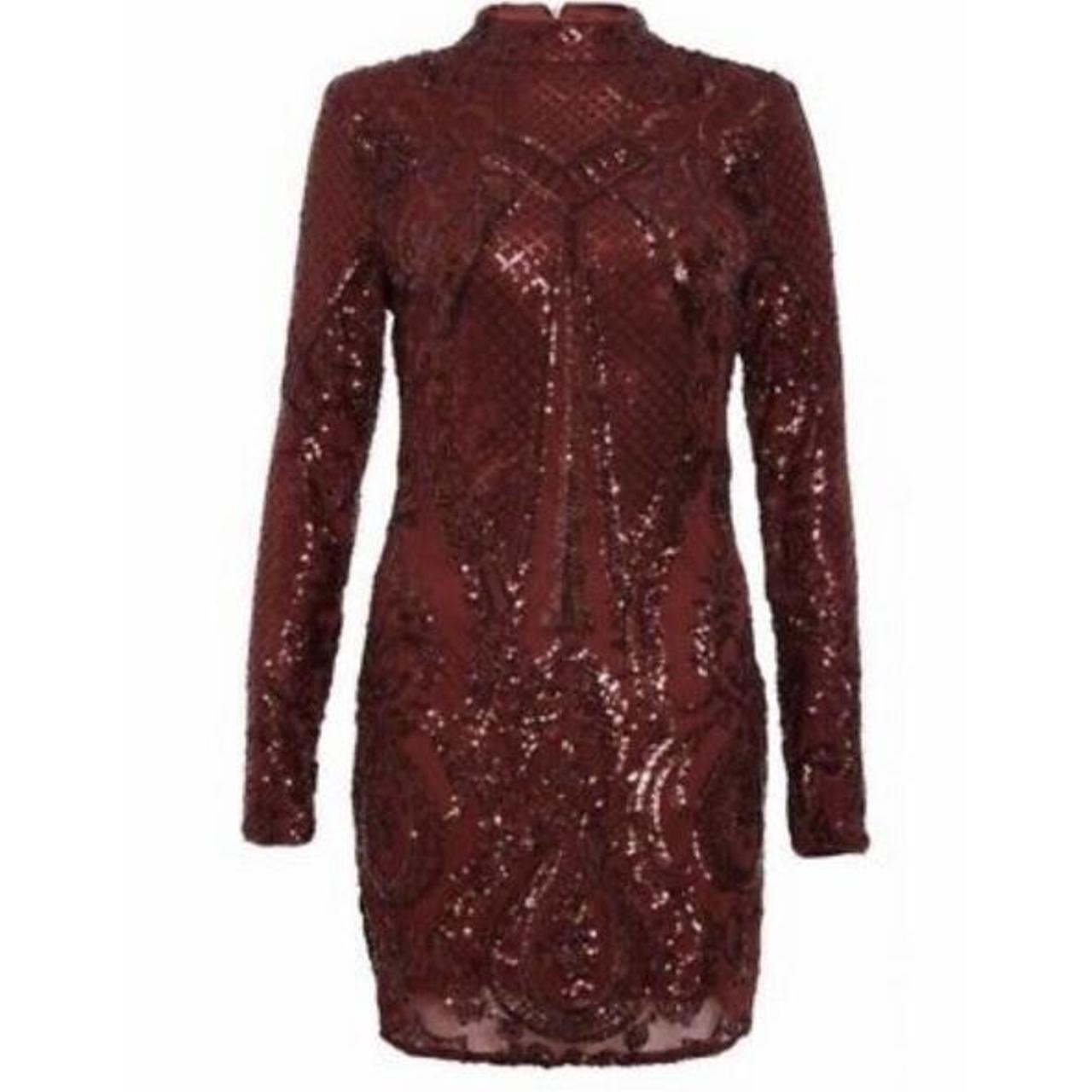 Quiz  Berry sequin mesh long sleeve bodycon dress